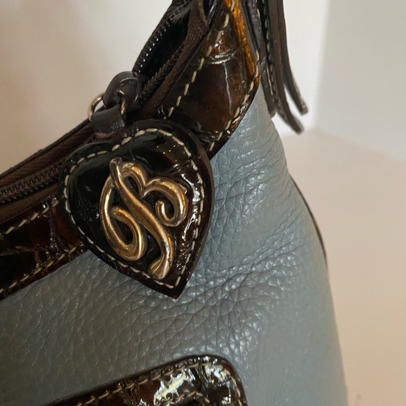 Powder Blue Brighton purse w/brown patent trim. - Picture 6 of 14